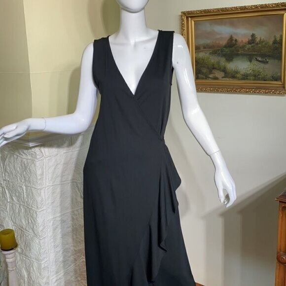 Banana Republic Soft Ponte Ruffle Maxi Wrap Dress - Picture 2 of 8